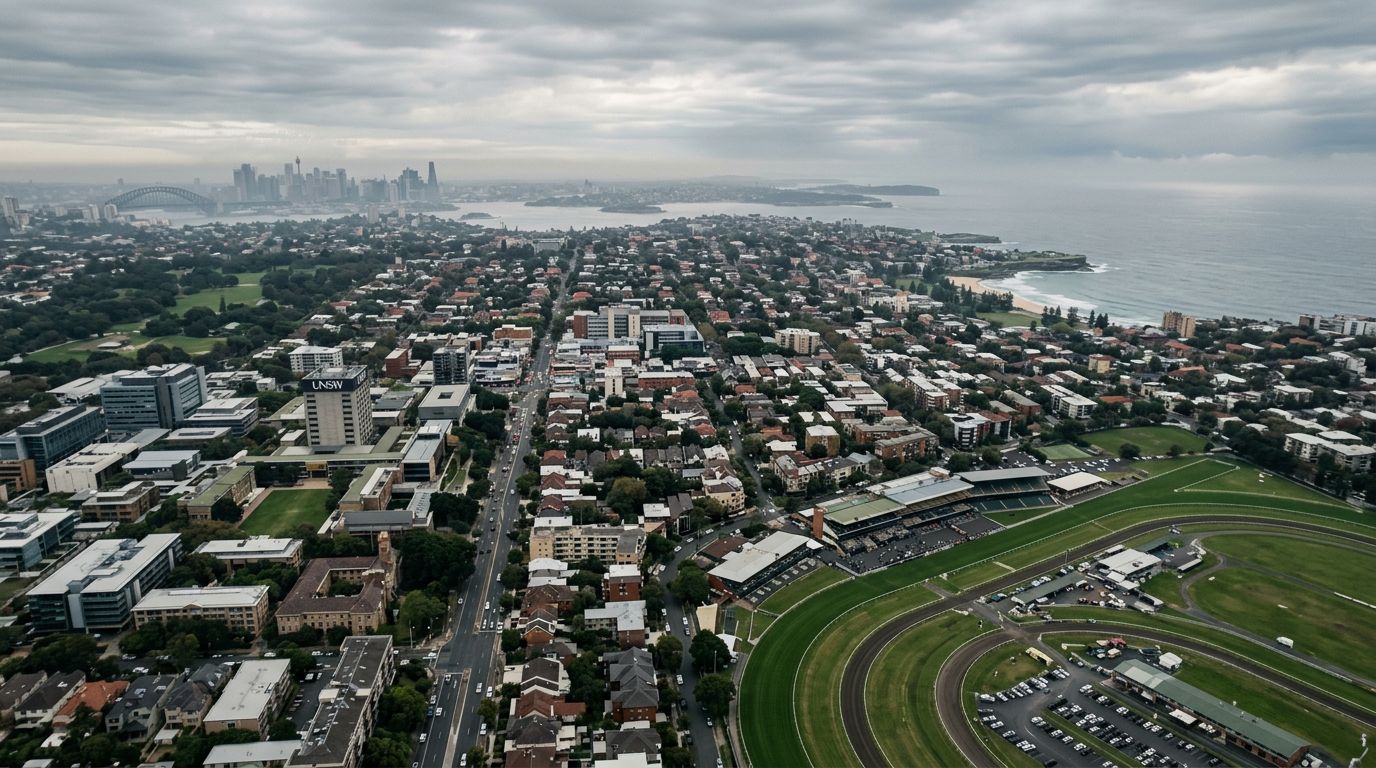 Aerial view of Randwick in cloudy weather
