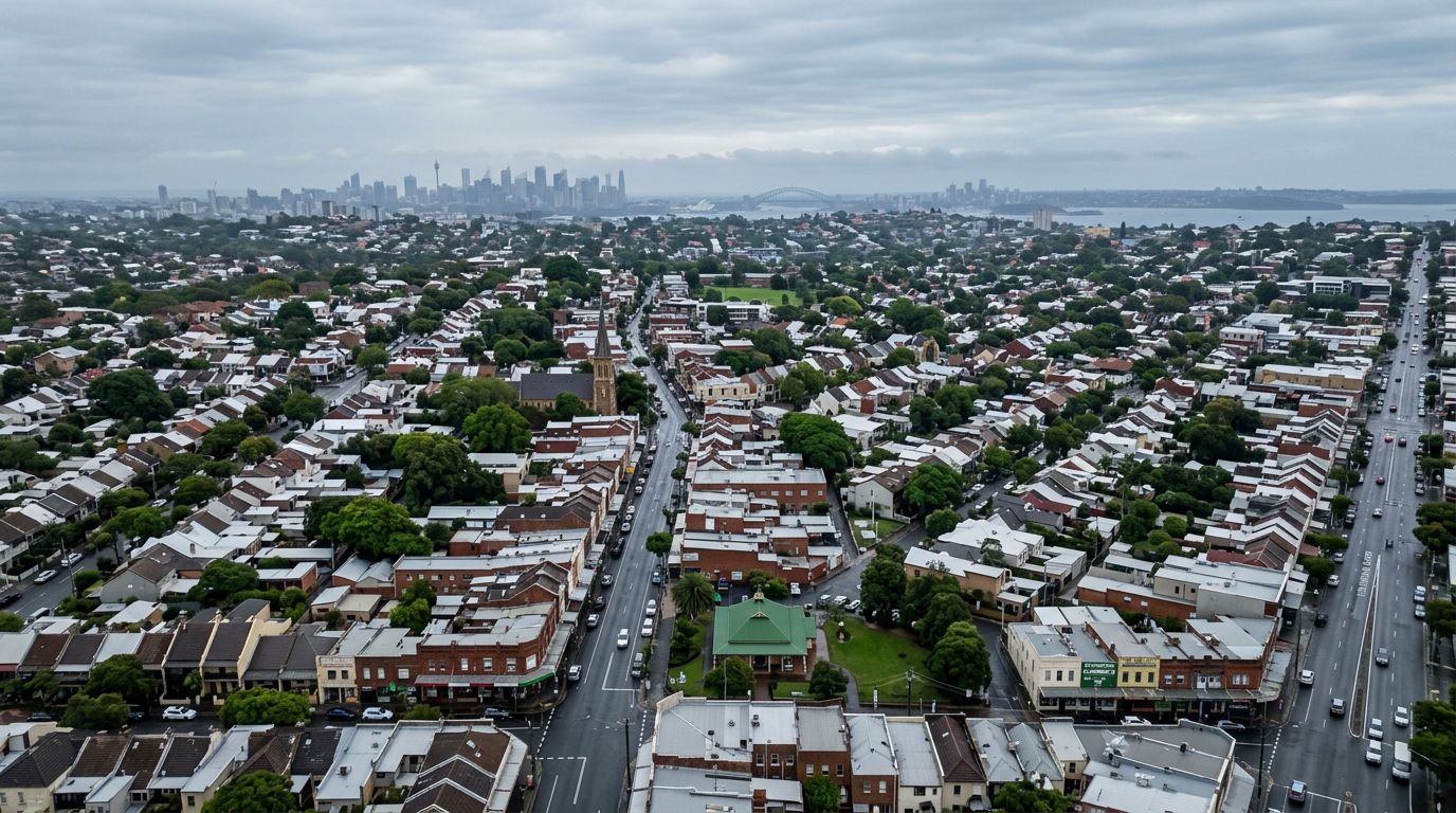 Aerial view of Leichhardt in cloudy weather