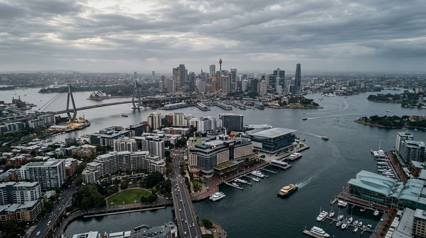 Aerial view of Pyrmont in cloudy weather