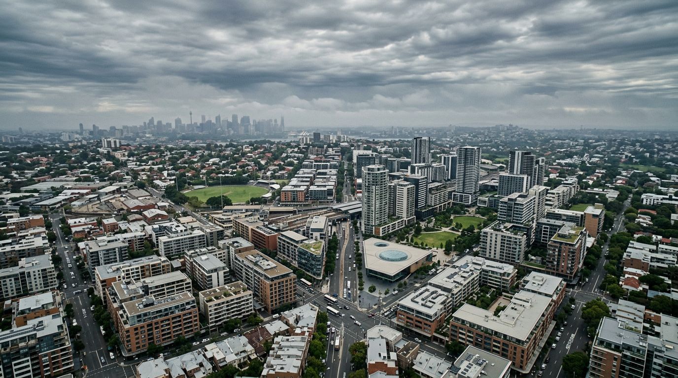 Aerial view of Waterloo in cloudy weather