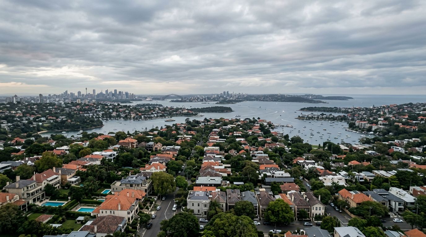 Aerial view of Woollahra in cloudy weather
