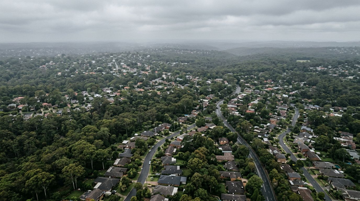 Aerial view of Turramurra in cloudy weather