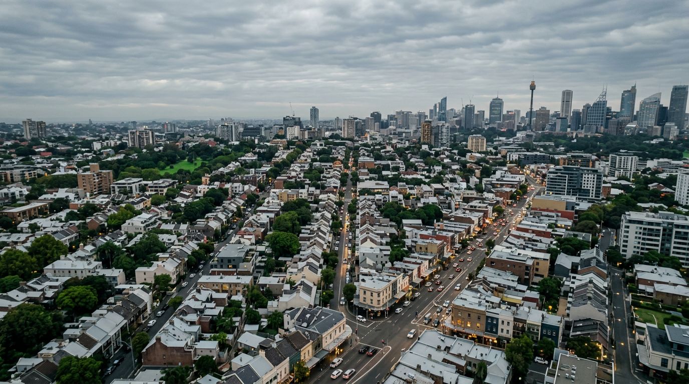 Aerial view of Darlinghurst in cloudy weather