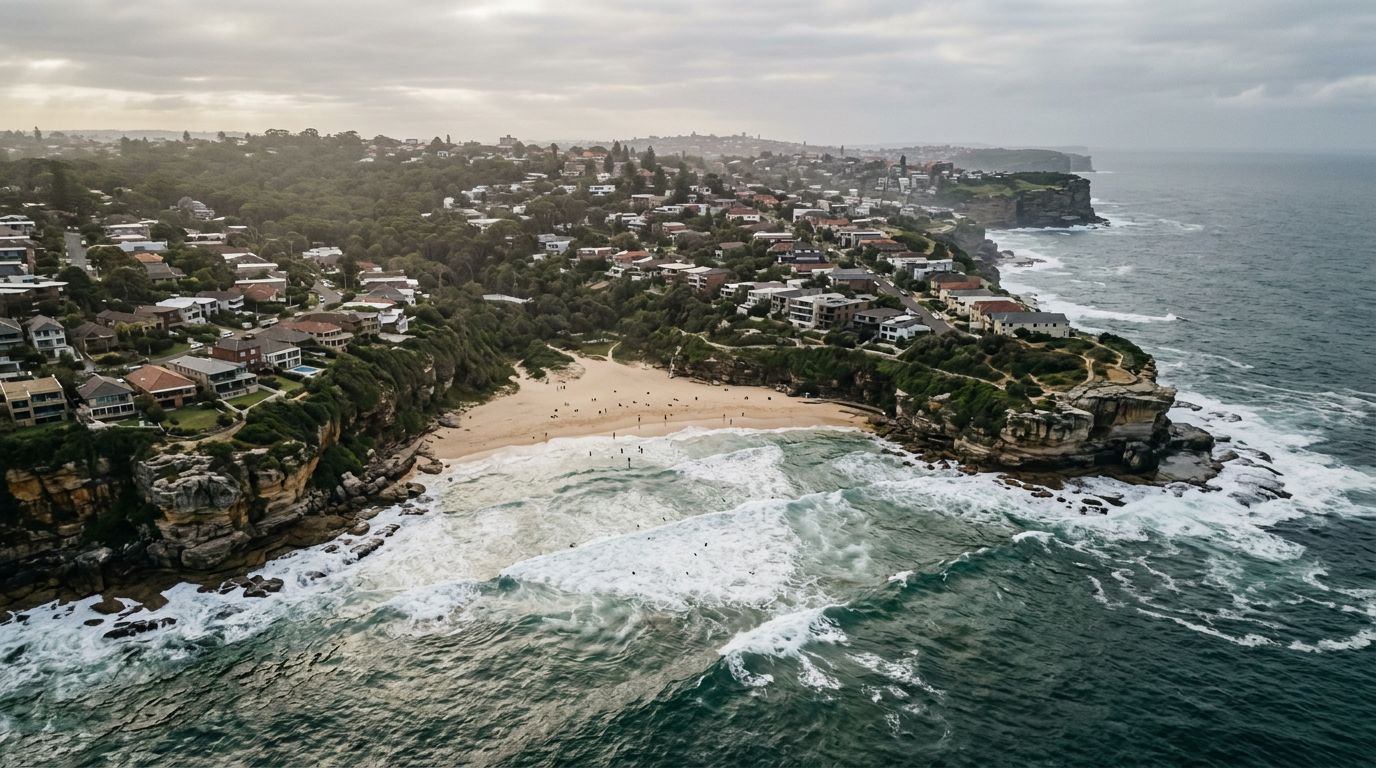 Aerial view of Tamarama in cloudy weather