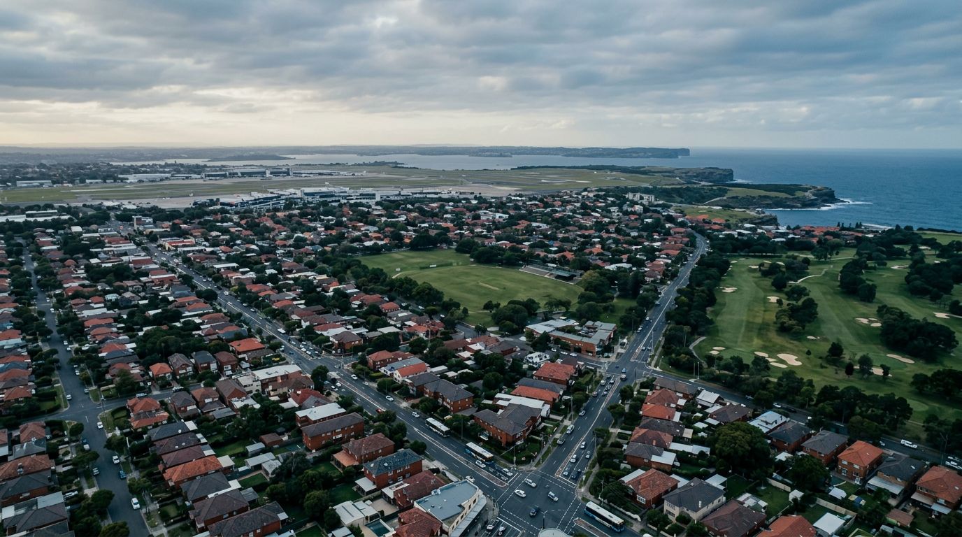 Aerial view of Kingsford in cloudy weather