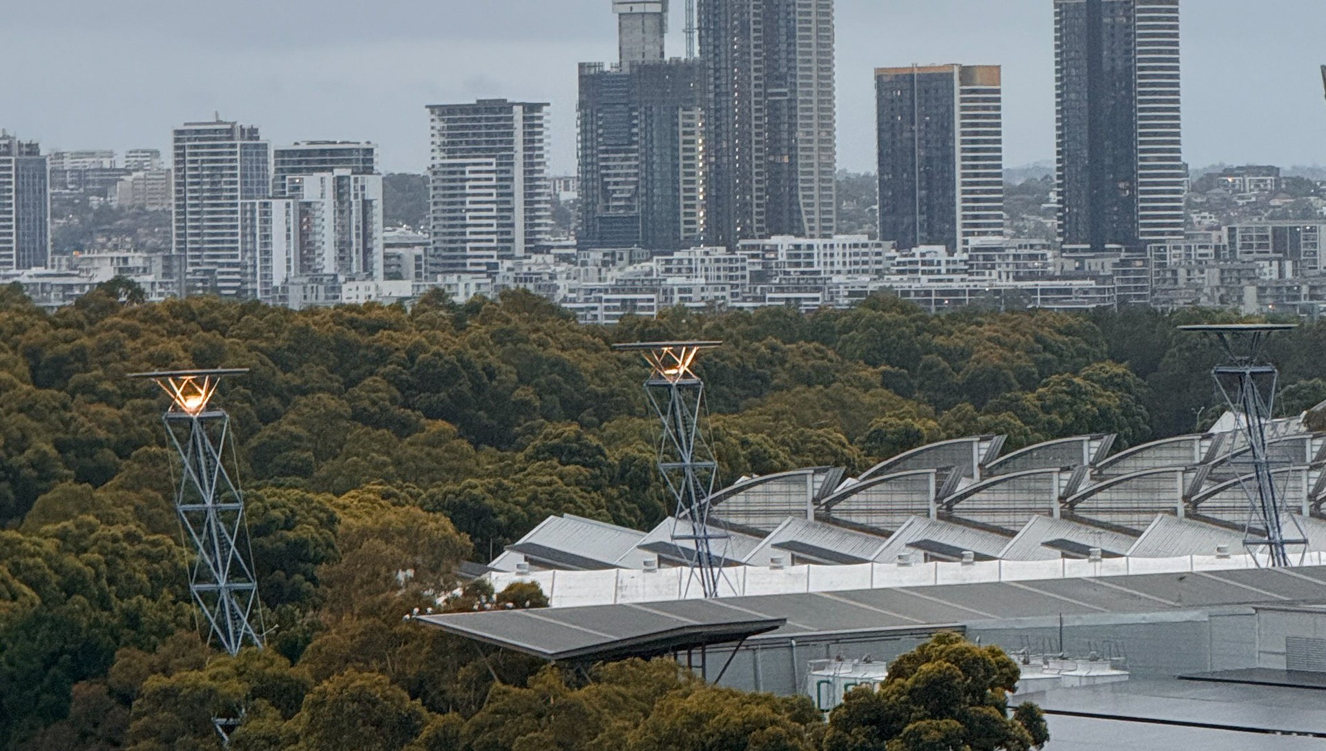 Aerial view of Parramatta in cloudy weather