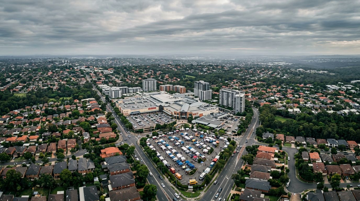 Aerial view of Castle Hill in cloudy weather
