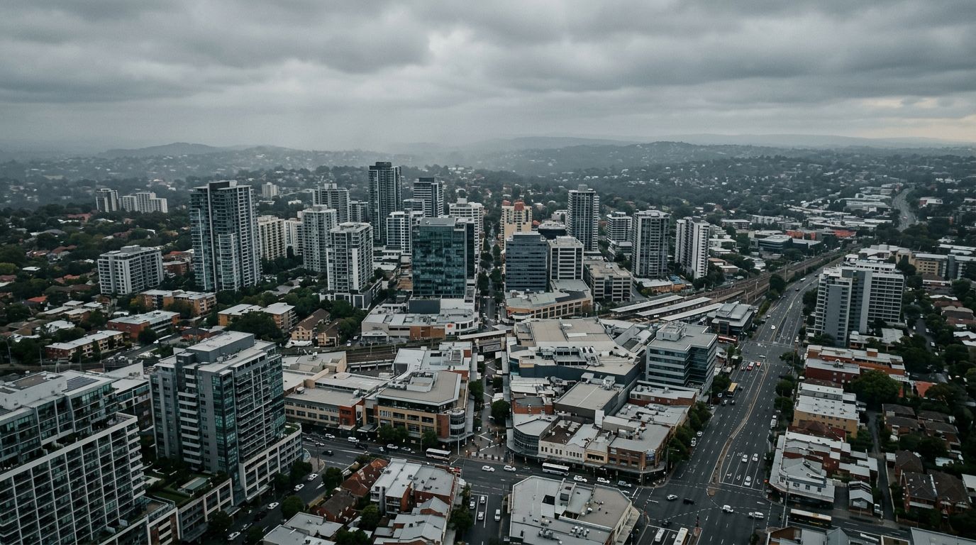 Aerial view of Chatswood in cloudy weather