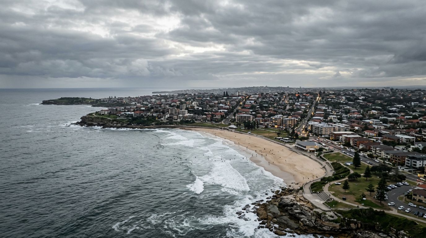 Aerial view of Maroubra in cloudy weather