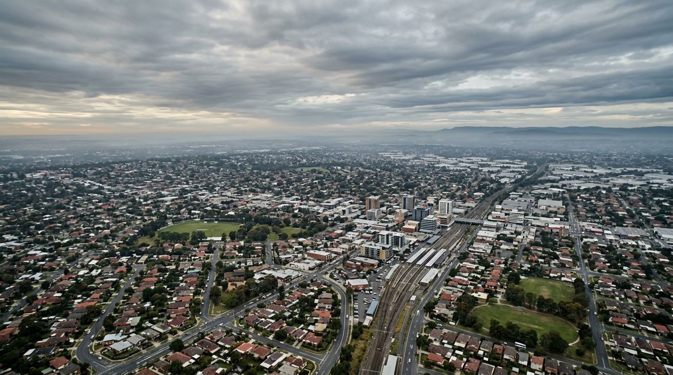 Aerial view of Blacktown in cloudy weather
