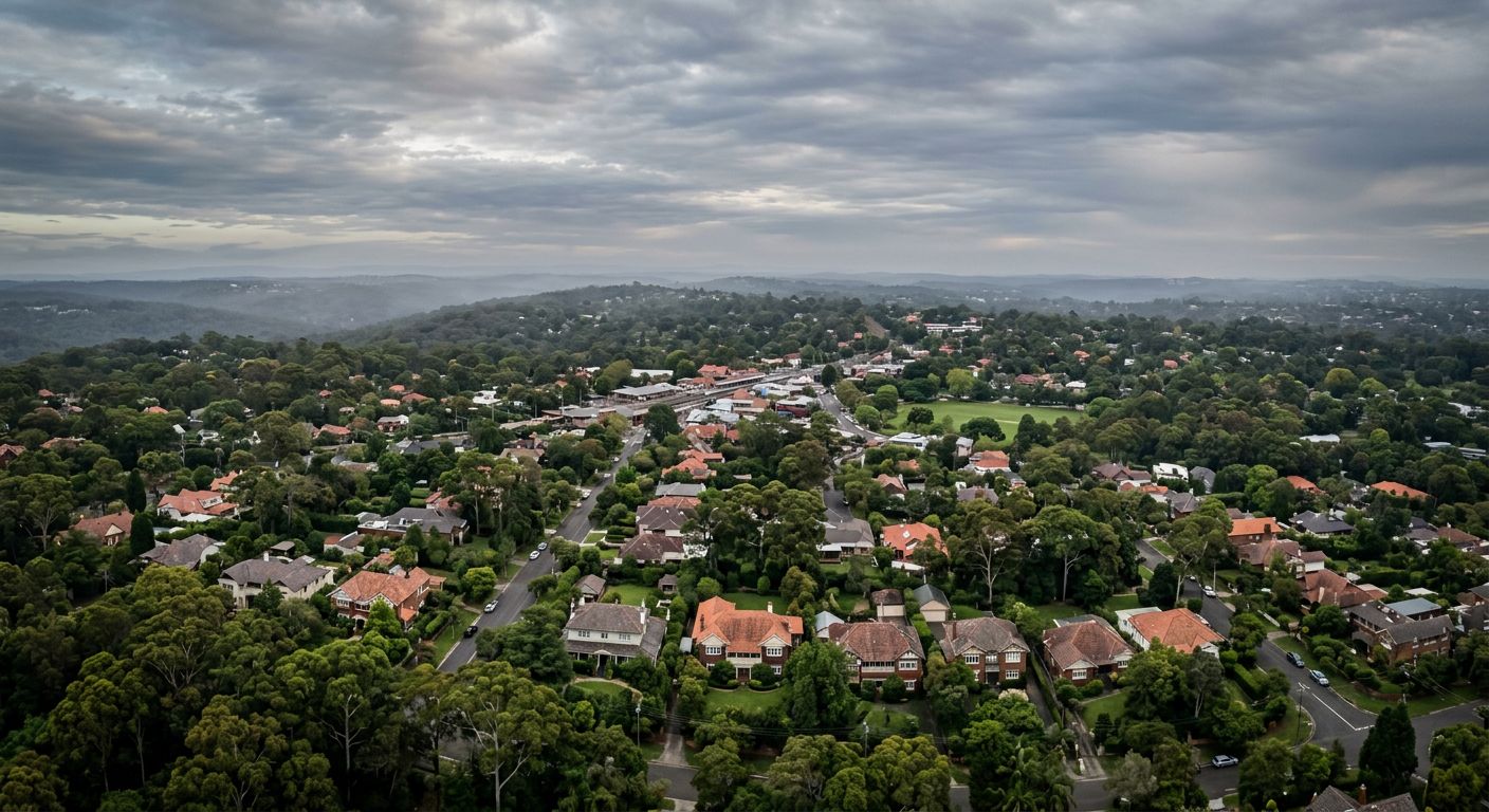 Aerial view of Wahroonga in cloudy weather