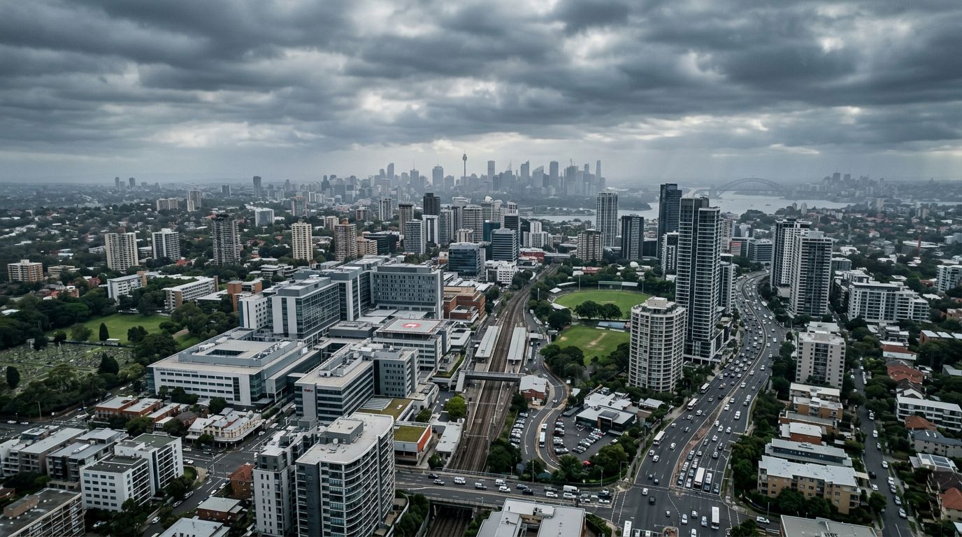 Aerial view of St Leonards in cloudy weather