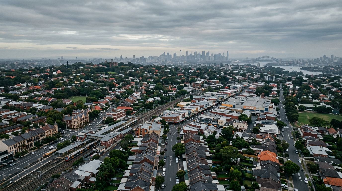 Aerial view of Ashfield in cloudy weather