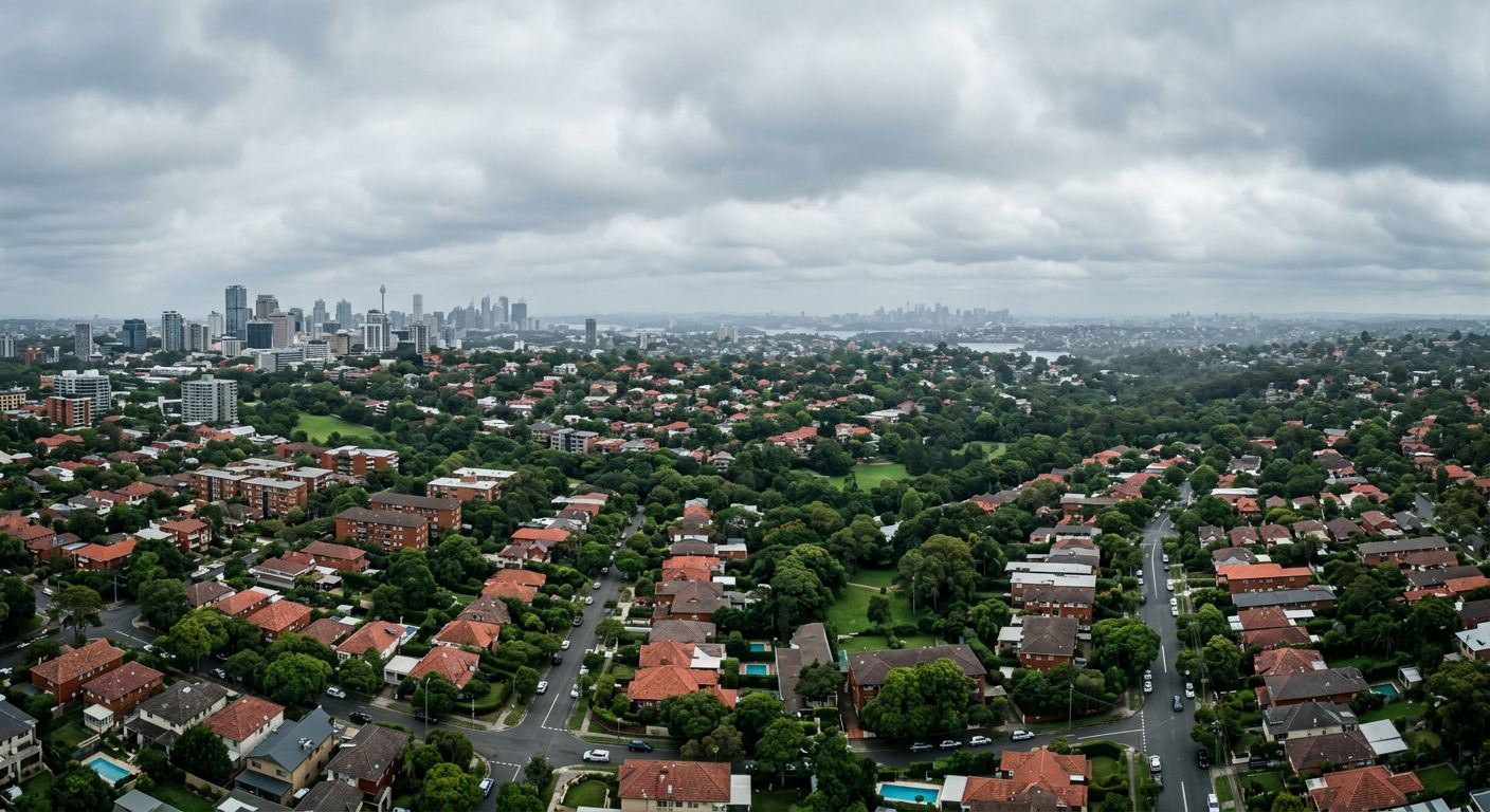 Aerial view of Willoughby in cloudy weather