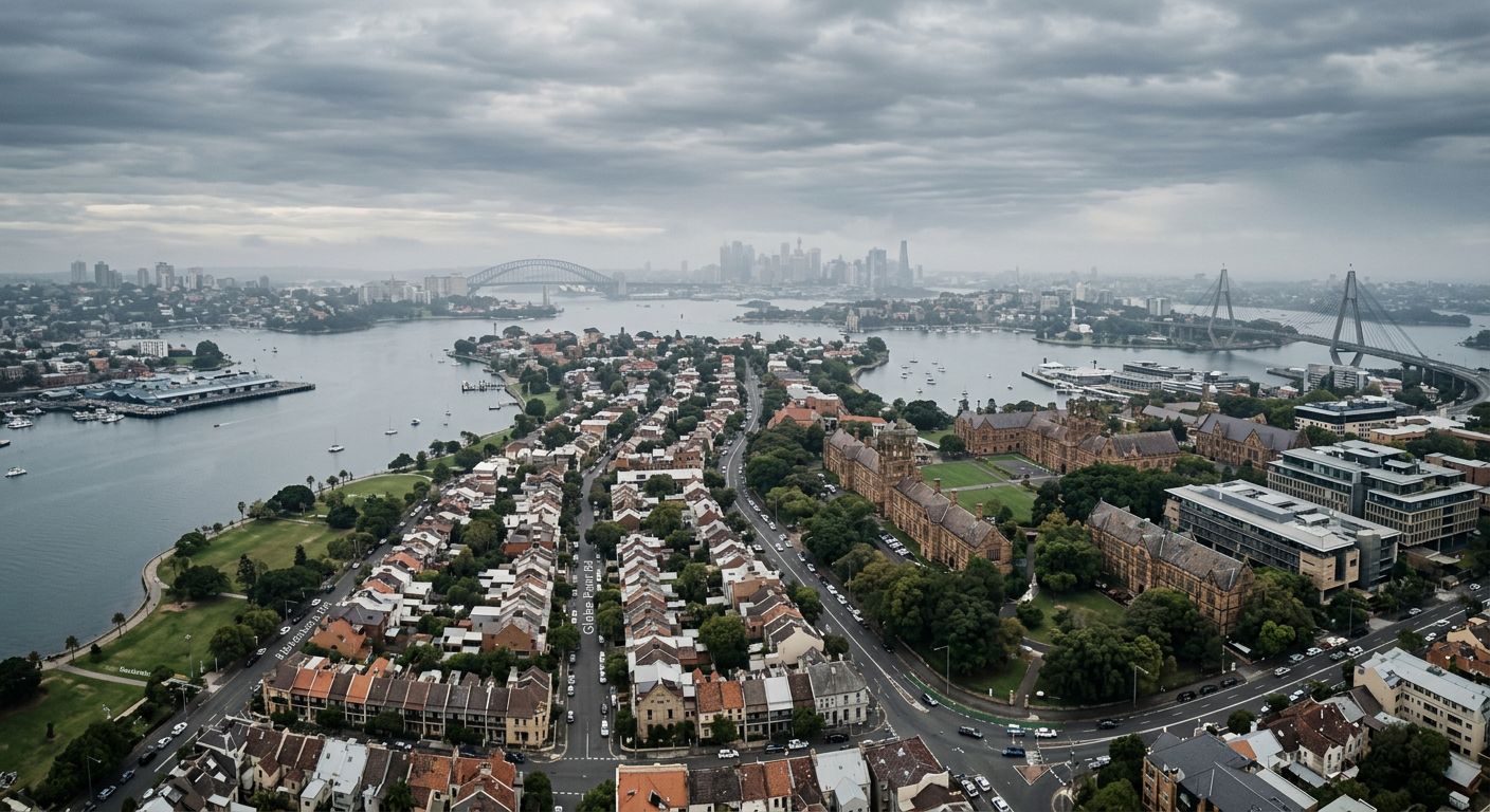 Aerial view of Glebe in cloudy weather
