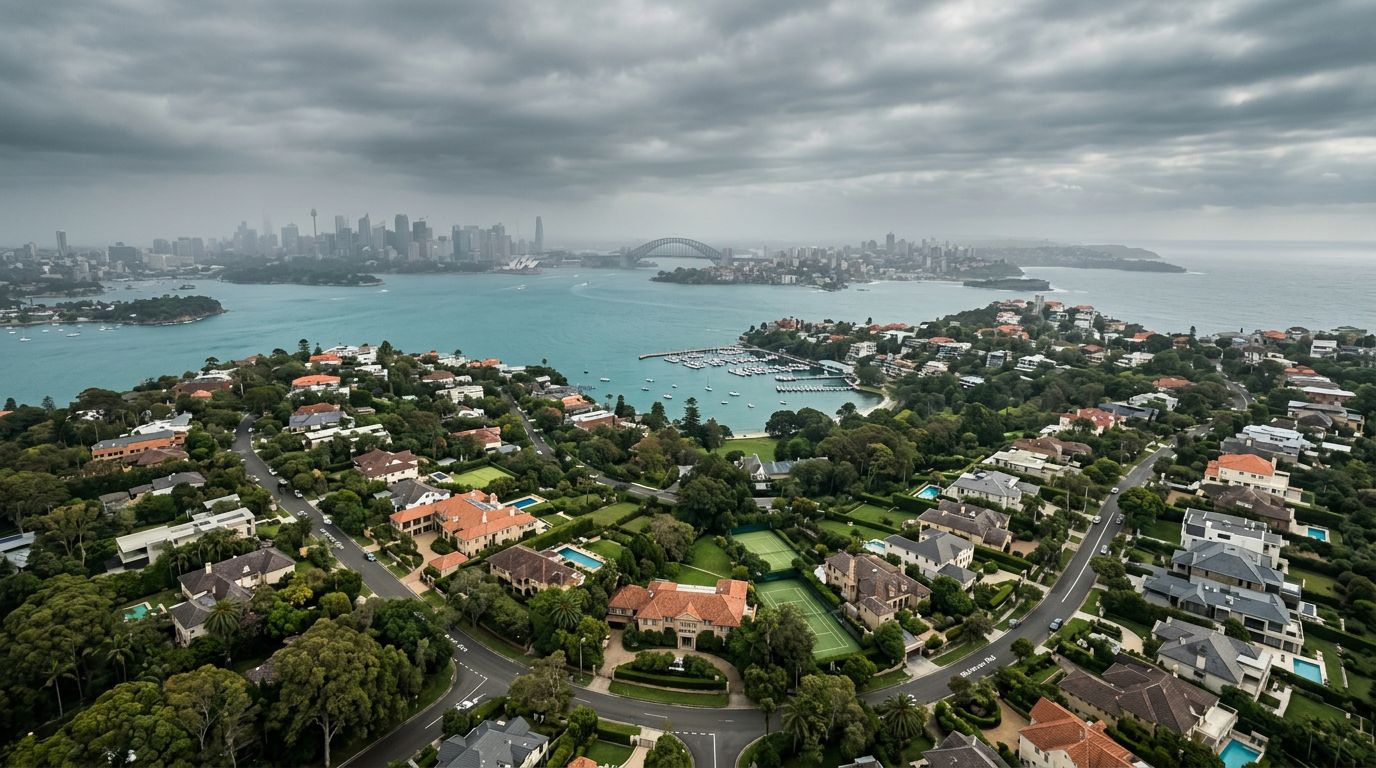 Aerial view of Bellevue Hill in cloudy weather