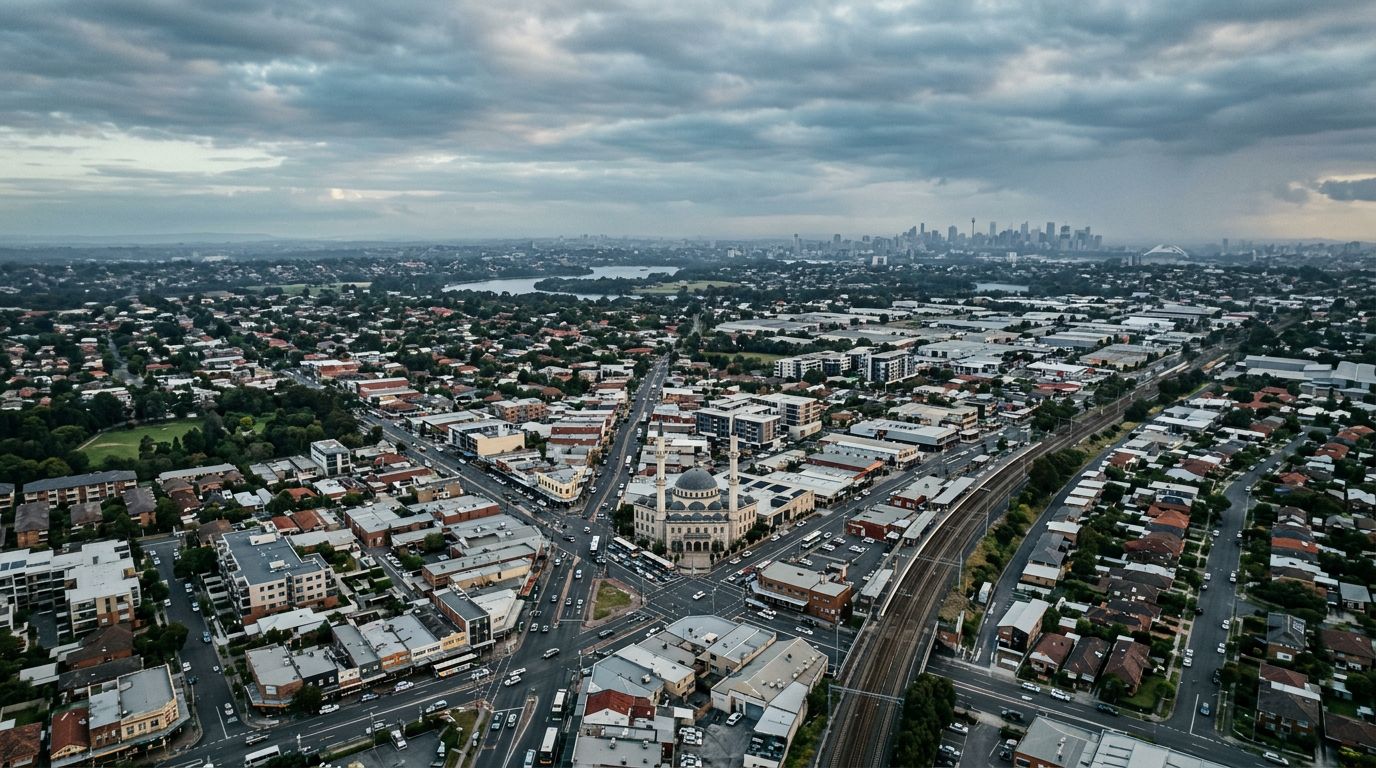 Aerial view of Auburn in cloudy weather