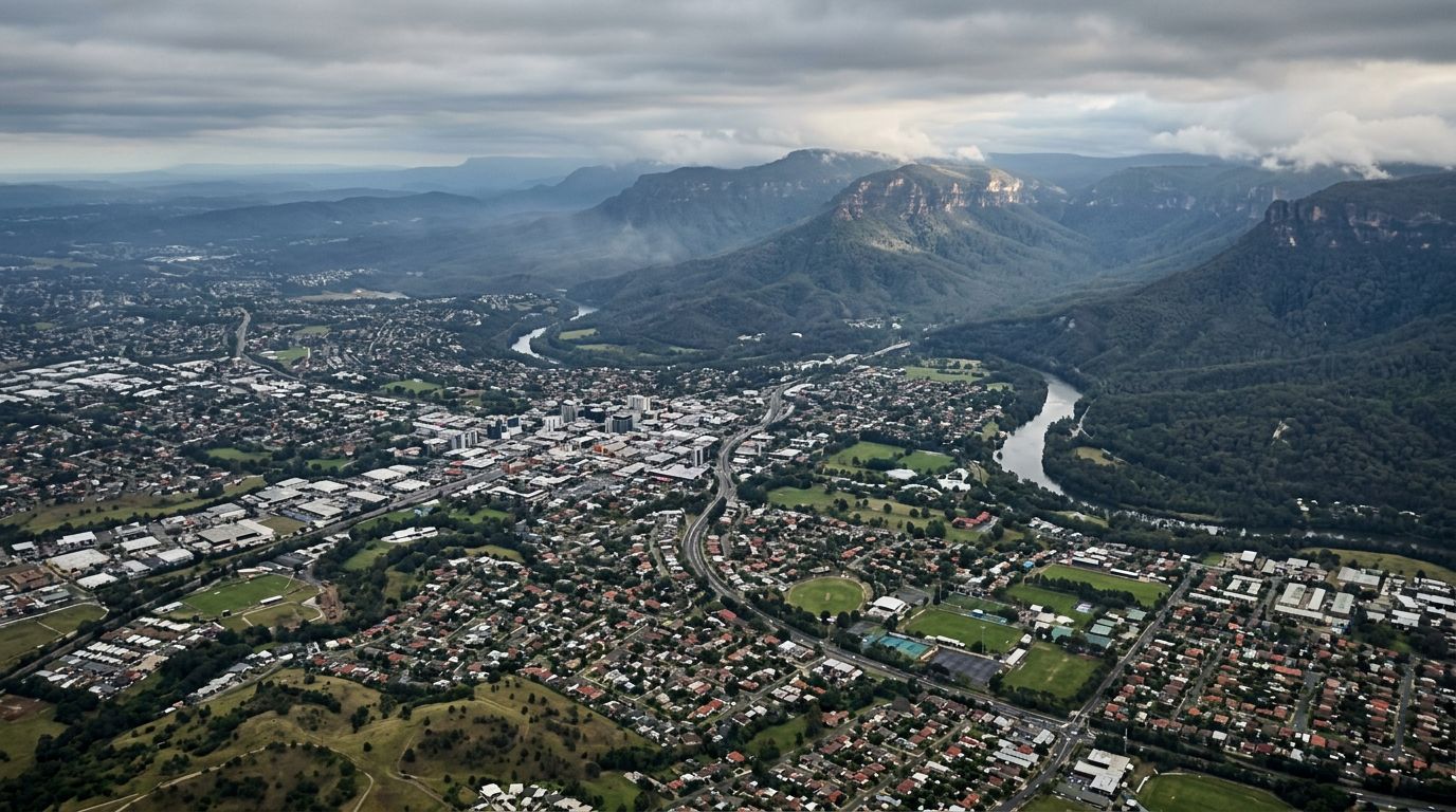 Aerial view of Penrith in cloudy weather