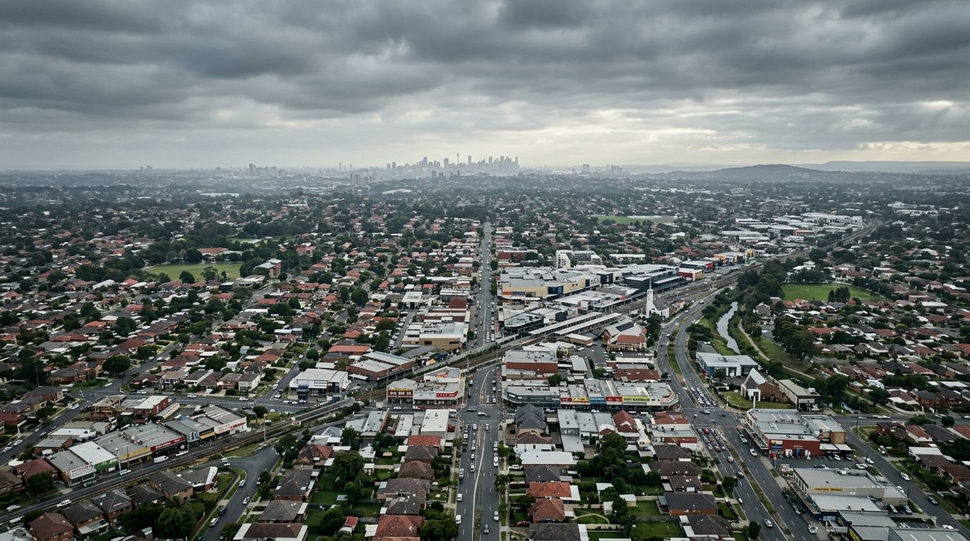 Aerial view of Fairfield in cloudy weather