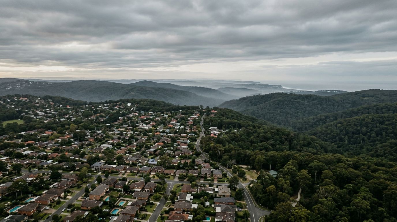Aerial view of St Ives in cloudy weather