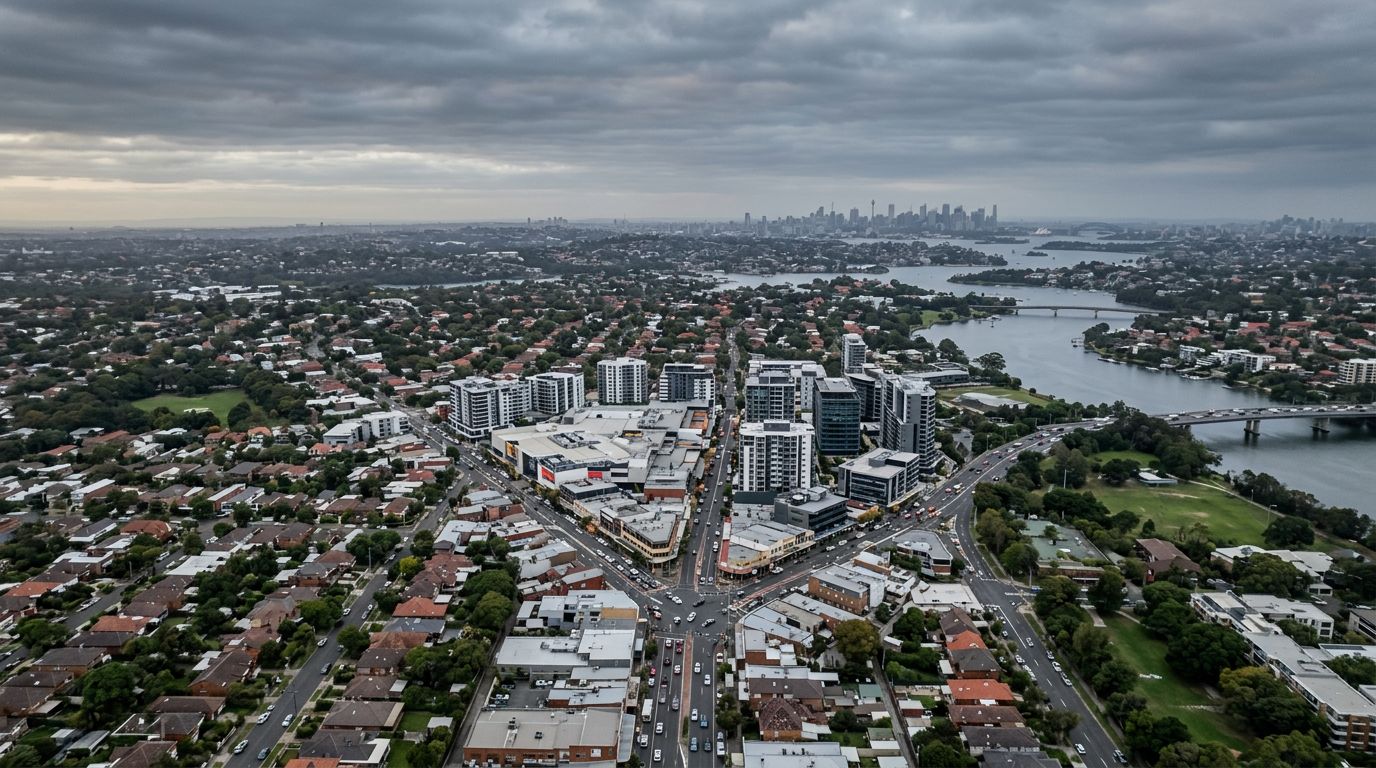 Aerial view of Ryde in cloudy weather