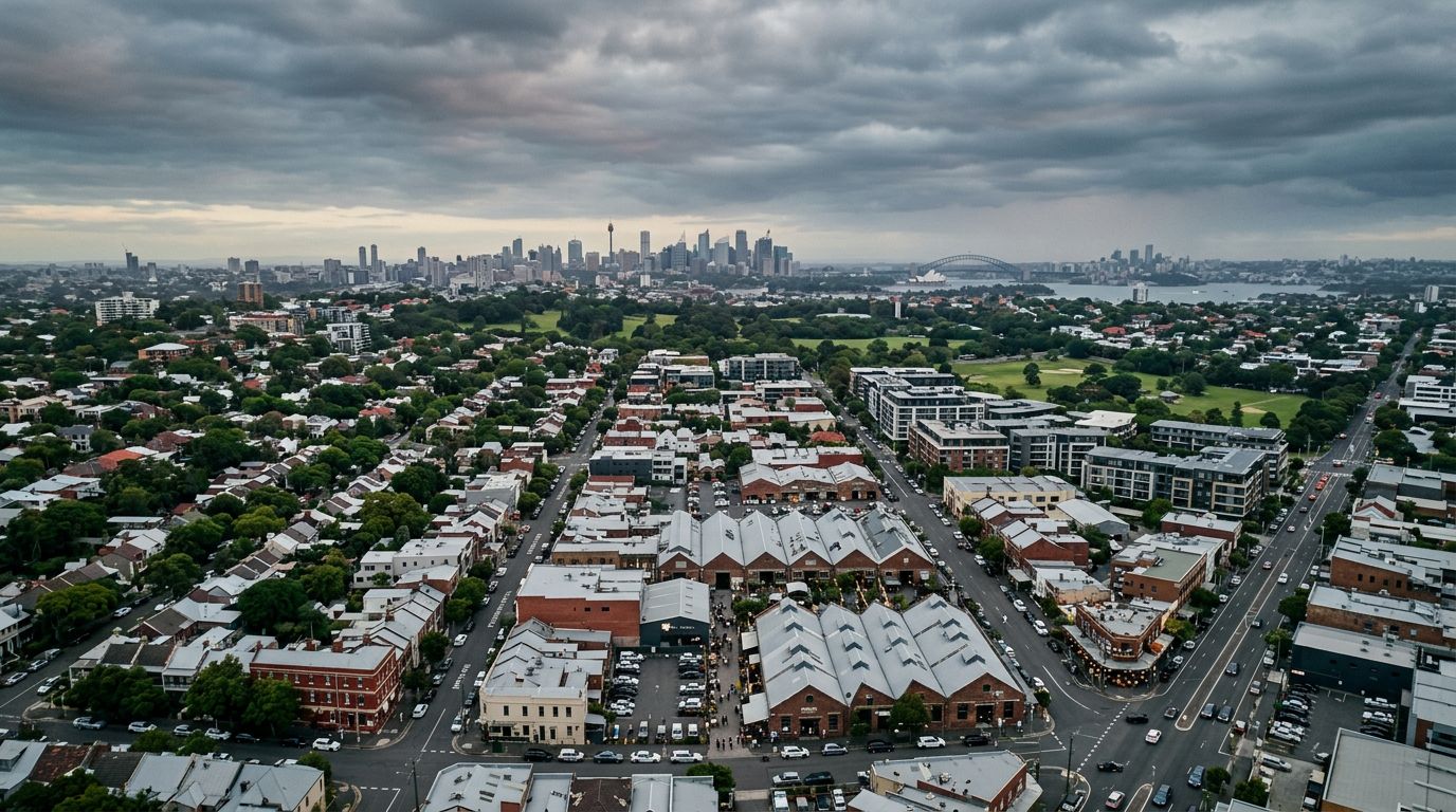 Aerial view of Rosebery in cloudy weather