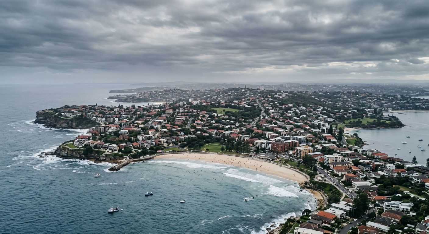 Aerial view of Coogee in cloudy weather