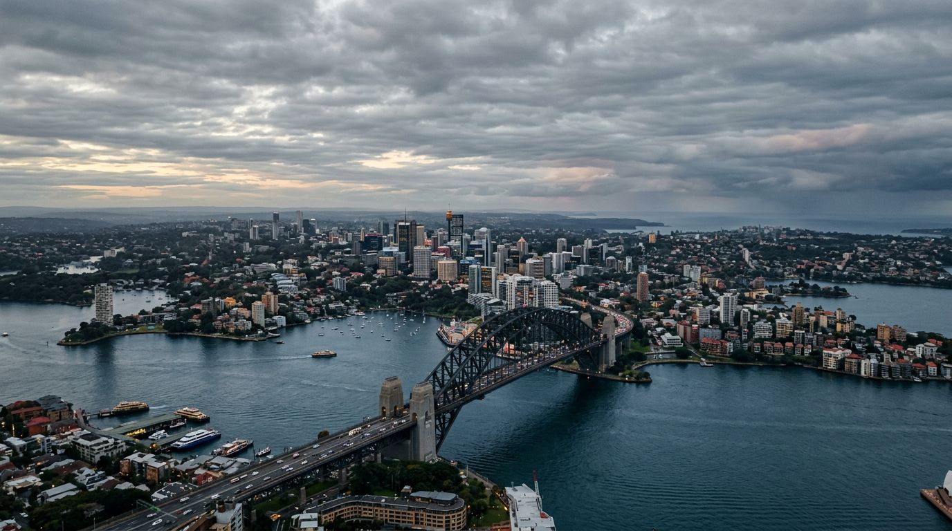 Aerial view of North Sydney in cloudy weather